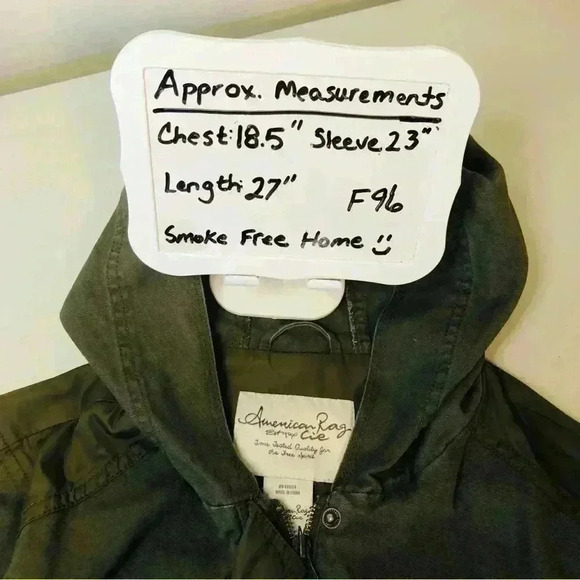 American Rag Women’s Medium Olive Green Hooded Utility Jacket adjustable waist - Picture 16 of 16